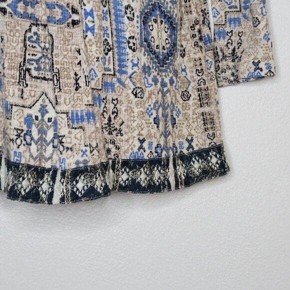 Lucky Brand Top Size S Boho Blue Multicolor 3/4 Sleeve Peasant Tassel Tie - Picture 7 of 14